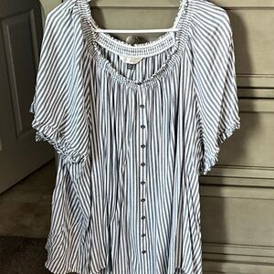 Terra & Sky Blue and White Striped Blouse